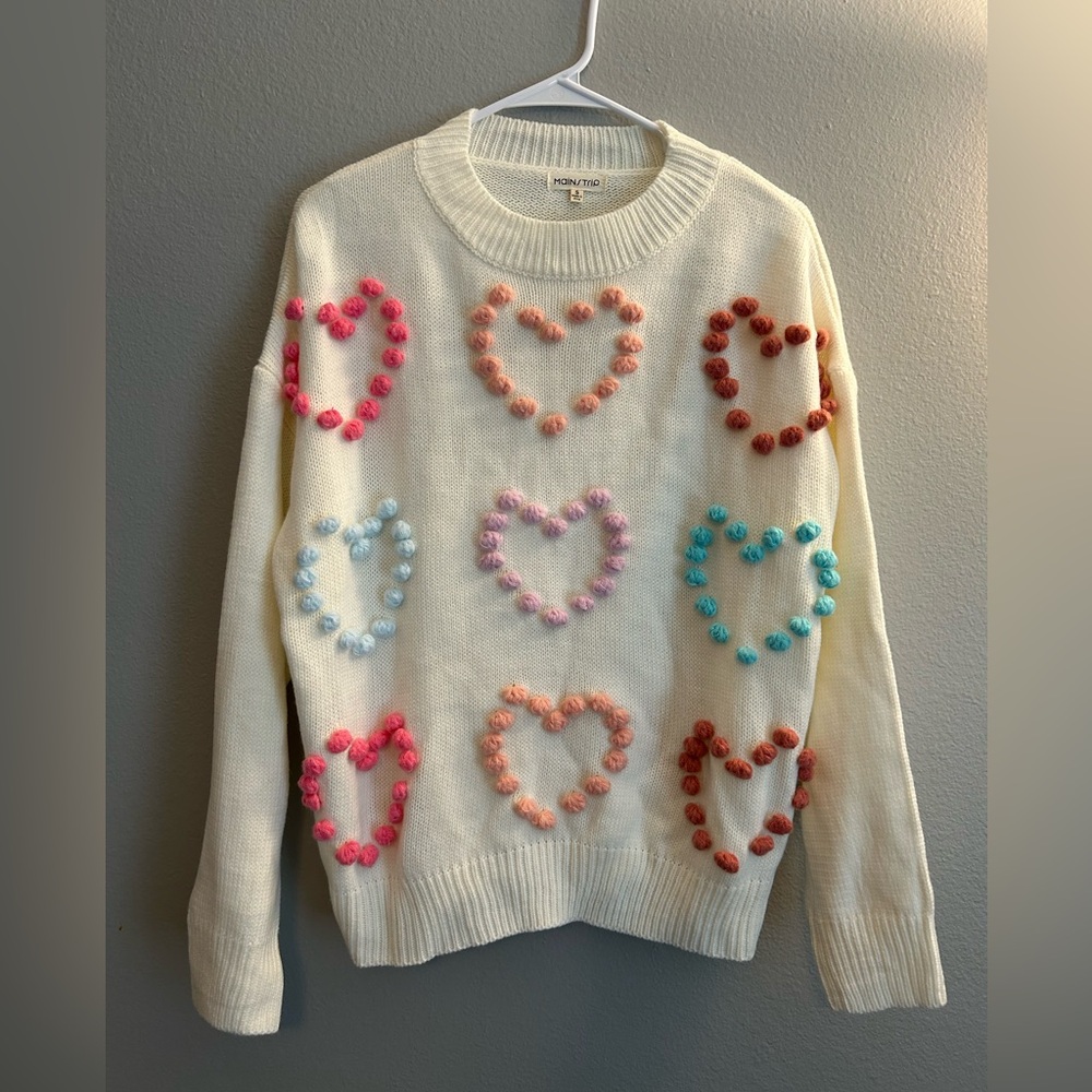 Heart Patterned Cream Sweater